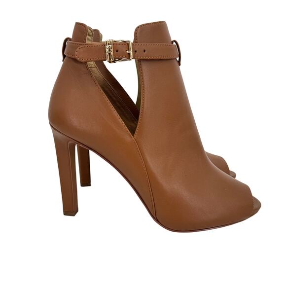 Michael Kors Lawson booties 8.5 ankle peep toe stiletto boots brown leather NEW - Picture 1 of 9